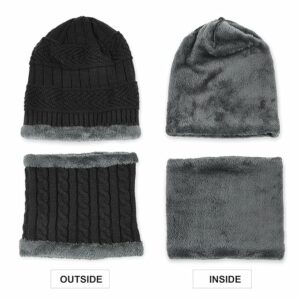 Winter Beanie Hats Scarf Set Warm Knit Hat Thick Fleece Lined Slouchy Cap Neck Warmer for Men Women